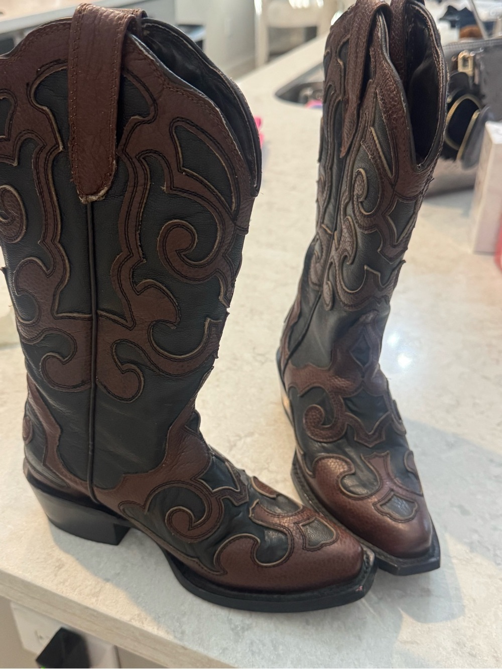 Brown and Black Western Cowboy Boots